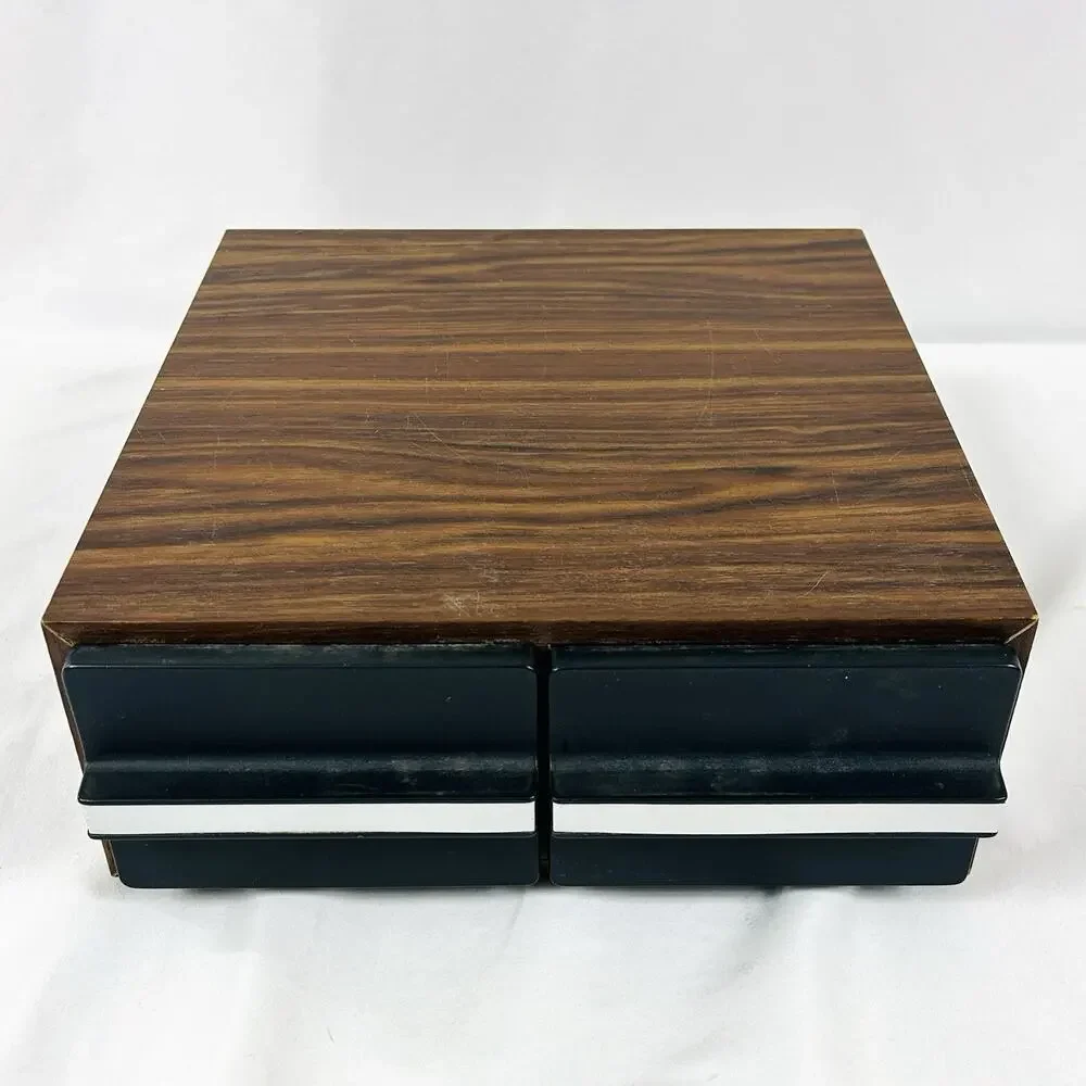 Kenmark 24 Count 2 Drawer Cassette Tape Holder Faux Wood Grain Vintage